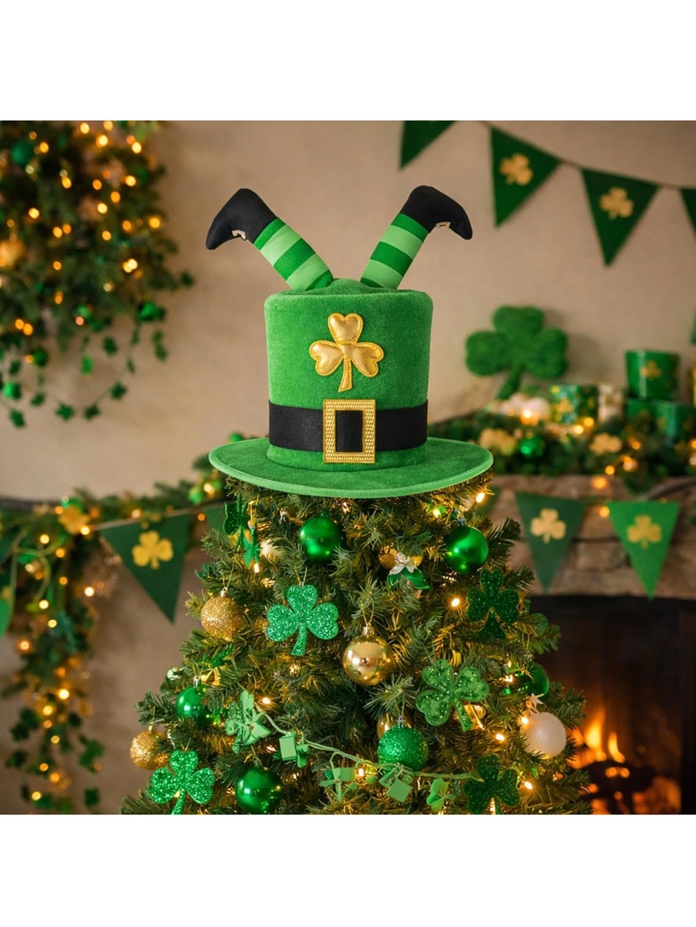 St. Patrick's Green Leprechaun Top Hat Tree Topper